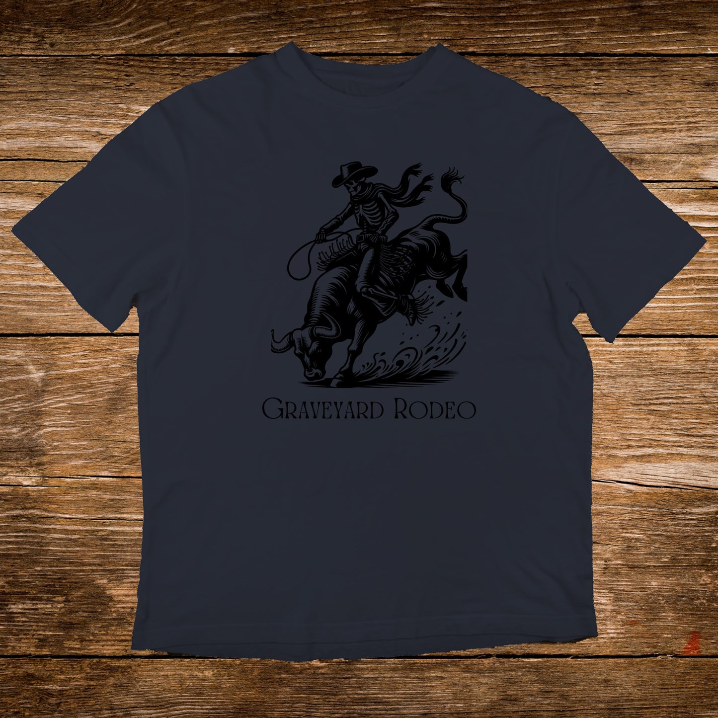 Graveyard Rodeo Skeleton Cowboy Bull Riding T-Shirt
