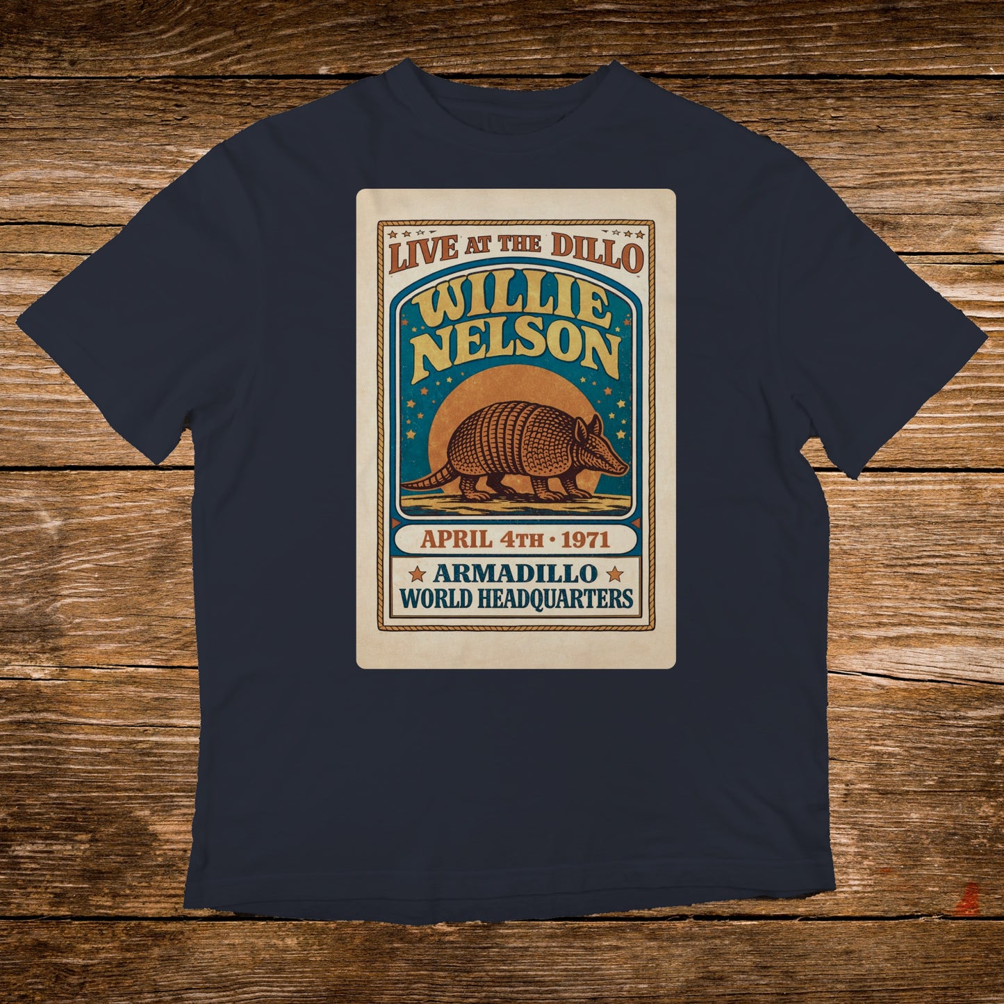 Willie Nelson concert t-shirt with "Live at the Dillo" April 4th, 1971 design.
